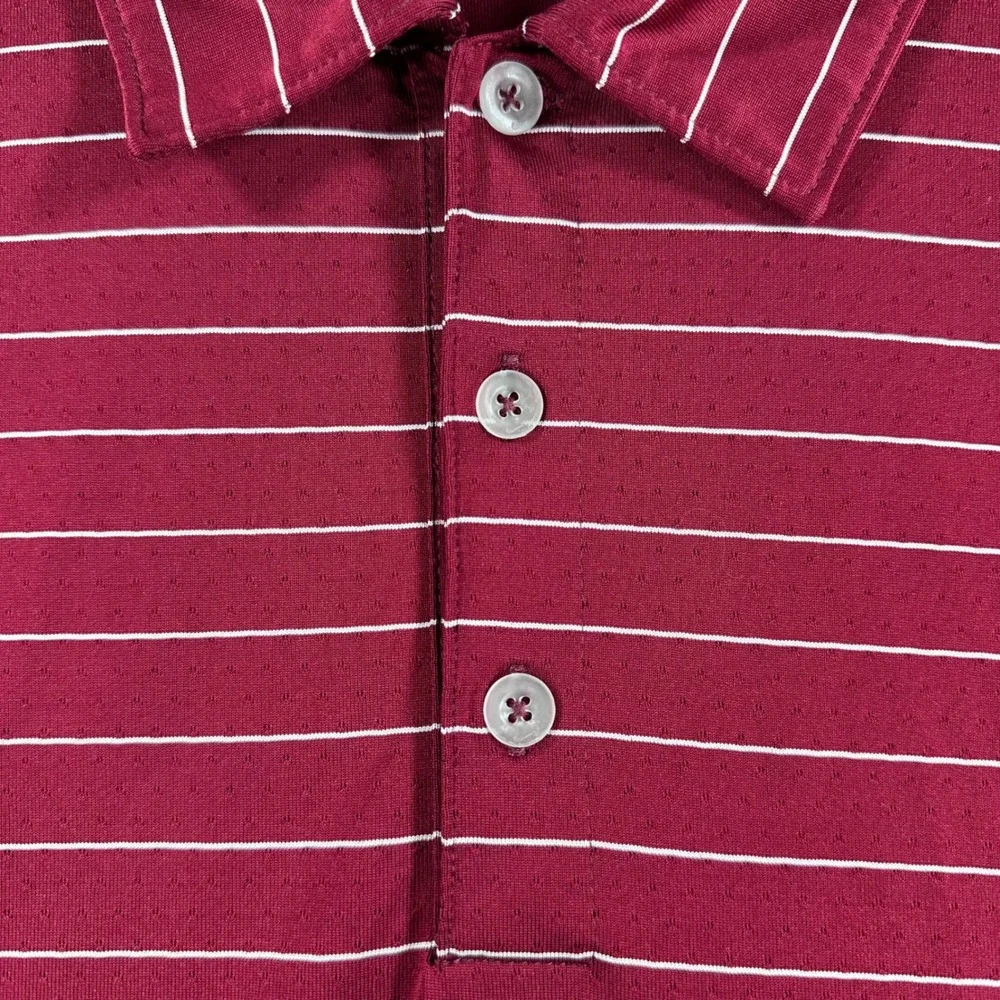Nike Polo Shirt Mens L Large Red Striped Golf Short Sleeve Dri Fit 231584-642